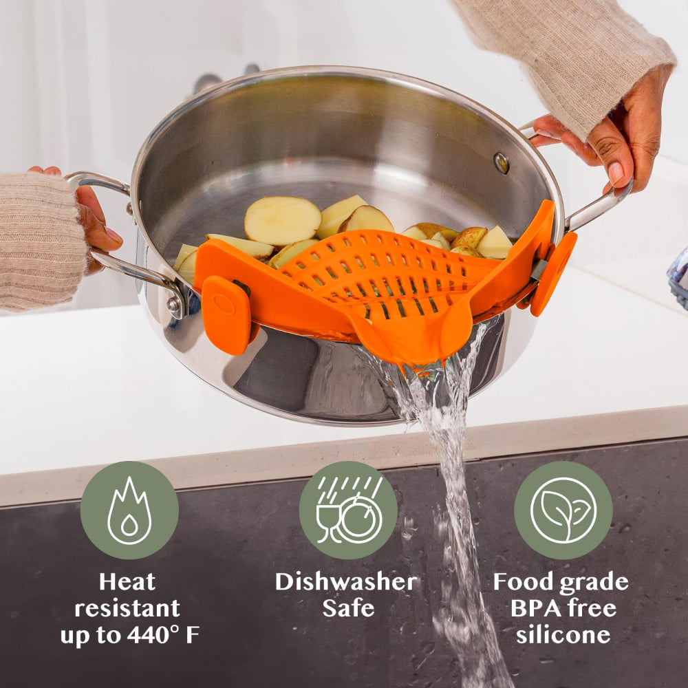 Clip-On Silicone Kitchen Strainer Colander for Pasta – Easy Rinse & Drain