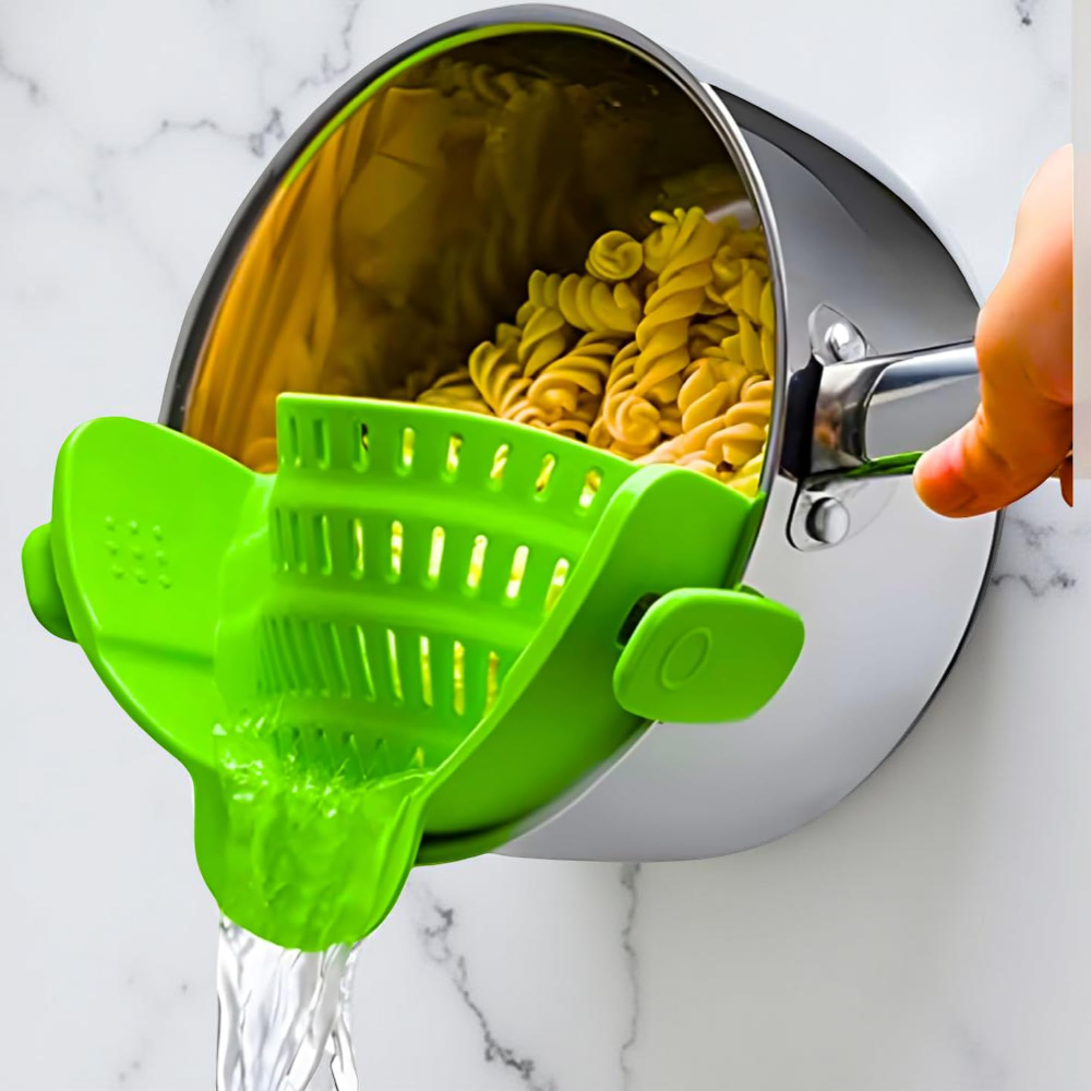 Clip-On Silicone Kitchen Strainer Colander for Pasta – Easy Rinse & Drain
