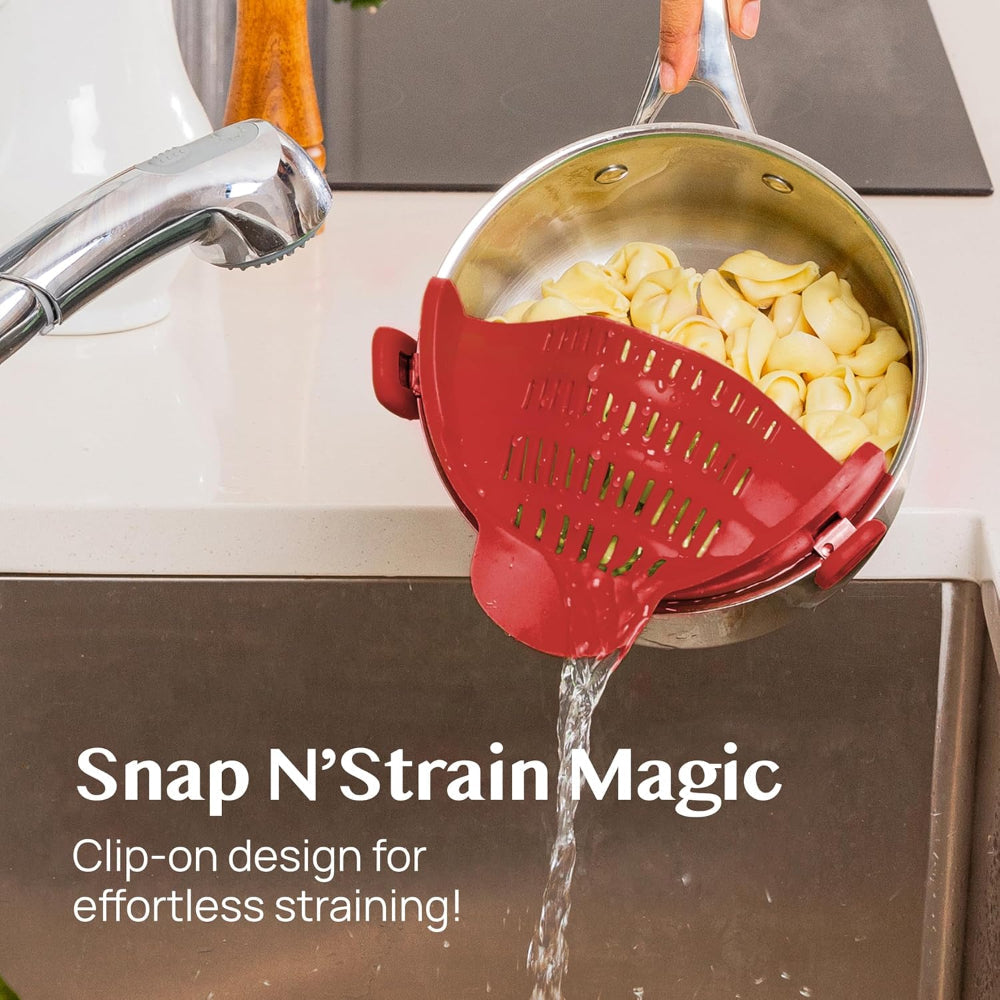 Clip-On Silicone Kitchen Strainer Colander for Pasta – Easy Rinse & Drain