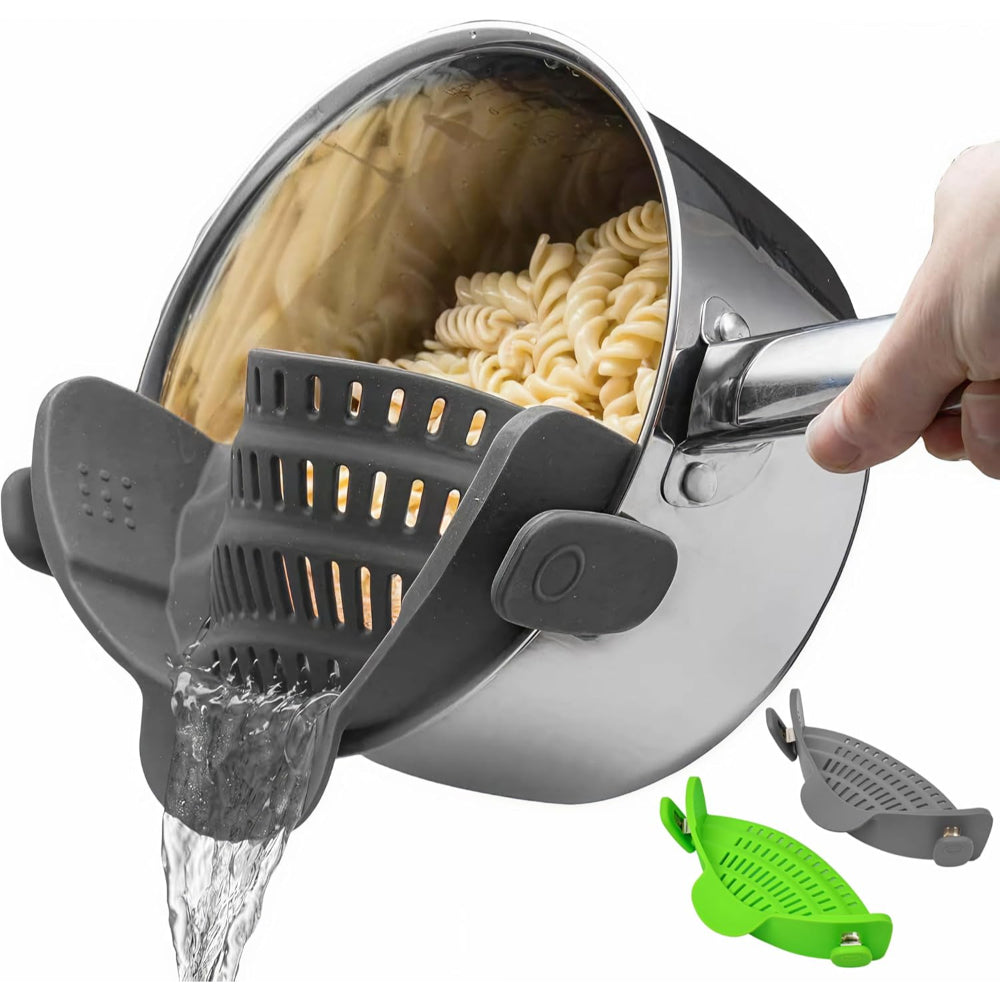 Clip-On Silicone Kitchen Strainer Colander for Pasta – Easy Rinse & Drain