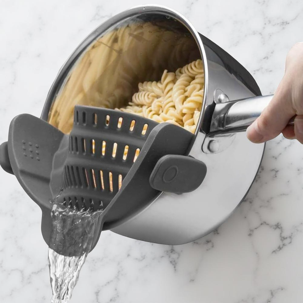 Clip-On Silicone Kitchen Strainer Colander for Pasta – Easy Rinse & Drain