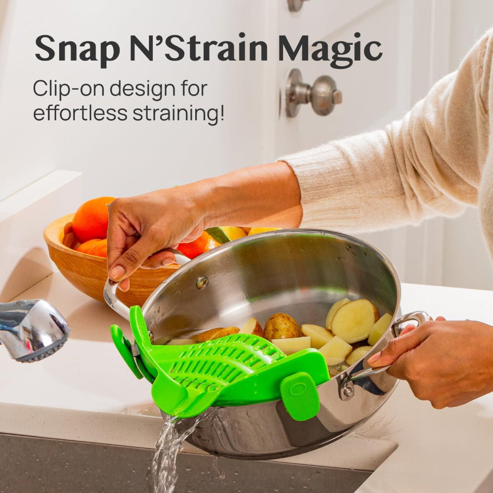 Clip-On Silicone Kitchen Strainer Colander for Pasta – Easy Rinse & Drain