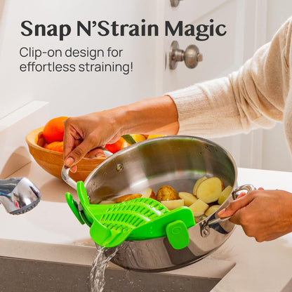 Clip-On Silicone Kitchen Strainer Colander for Pasta – Easy Rinse & Drain