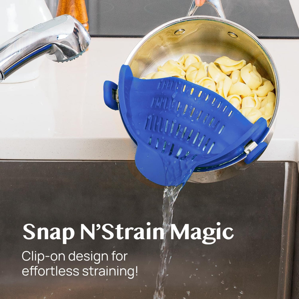 Clip-On Silicone Kitchen Strainer Colander for Pasta – Easy Rinse & Drain