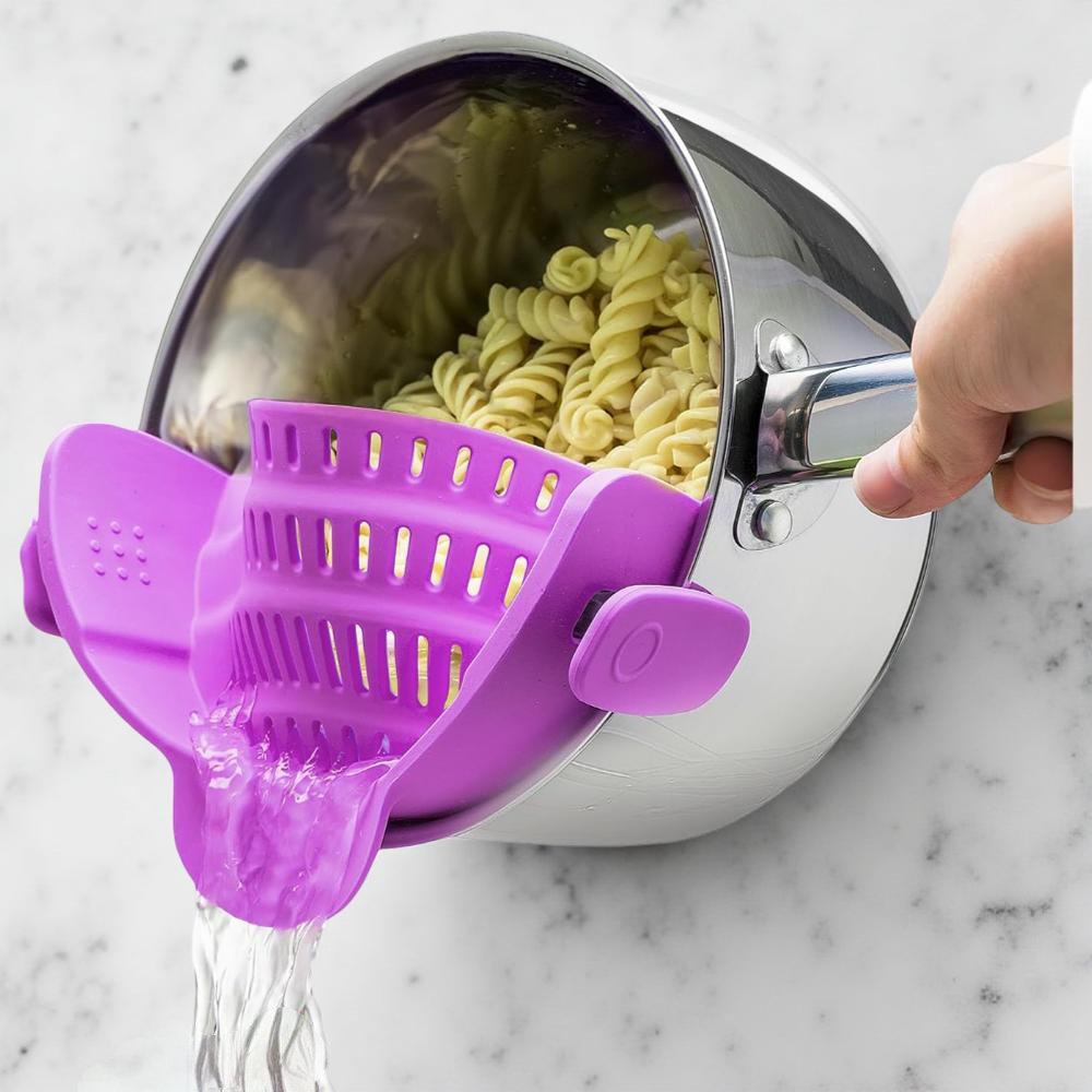 Clip-On Silicone Kitchen Strainer Colander for Pasta – Easy Rinse & Drain