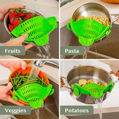 Clip-On Silicone Kitchen Strainer Colander for Pasta – Easy Rinse & Drain