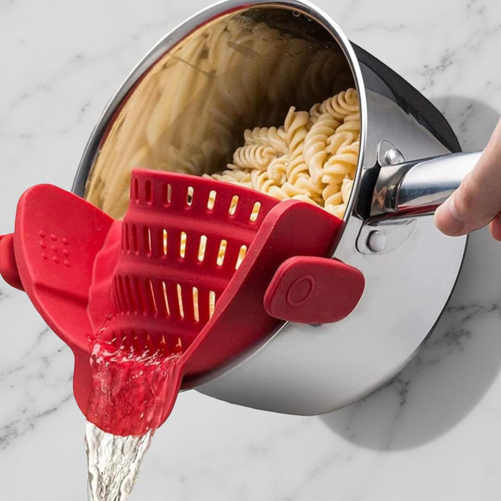 Clip-On Silicone Kitchen Strainer Colander for Pasta – Easy Rinse & Drain