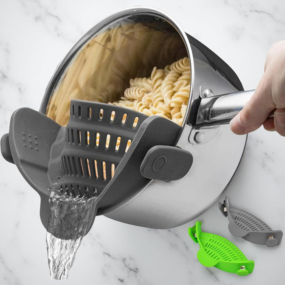 Clip-On Silicone Kitchen Strainer Colander for Pasta – Easy Rinse & Drain