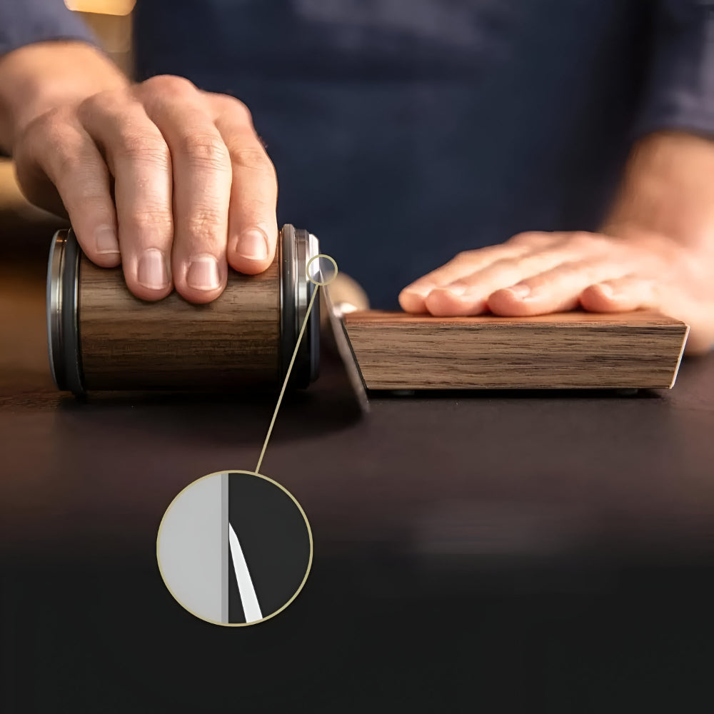 Dual-Angle Knife Sharpener with Rolling Wheel for a Razor-Sharp Steel Edge