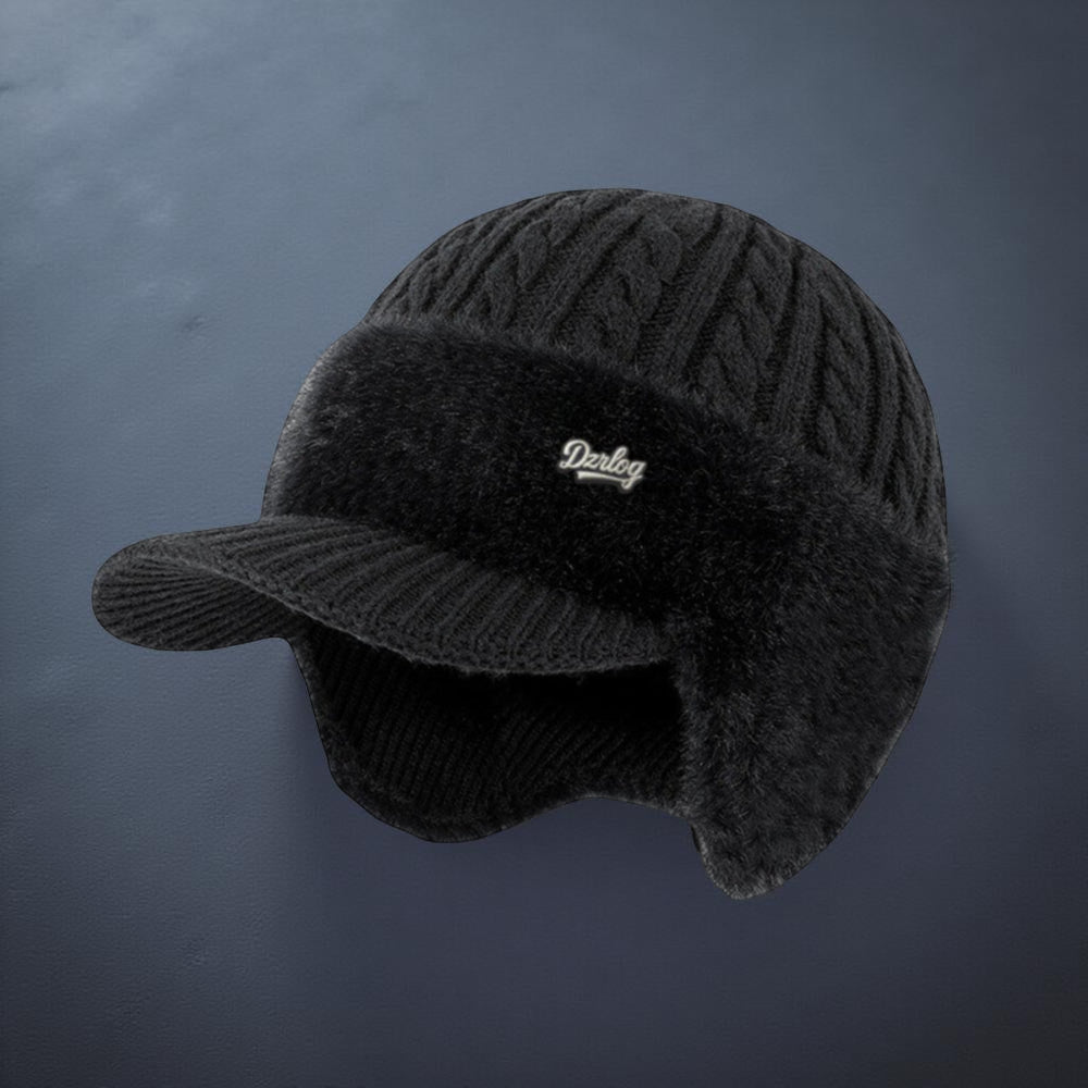 Cozy Trapper Winter Hat with Ear Flaps, Knit Cap and Visor