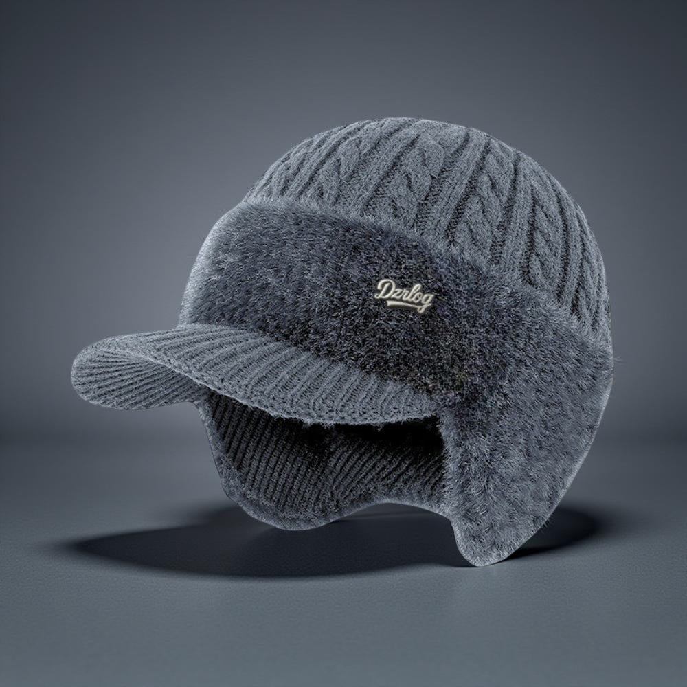 Cozy Trapper Winter Hat with Ear Flaps, Knit Cap and Visor
