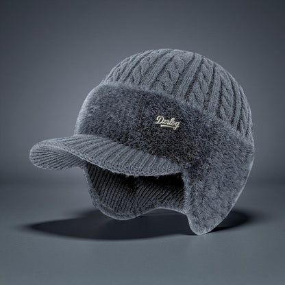 Cozy Trapper Winter Hat with Ear Flaps, Knit Cap and Visor