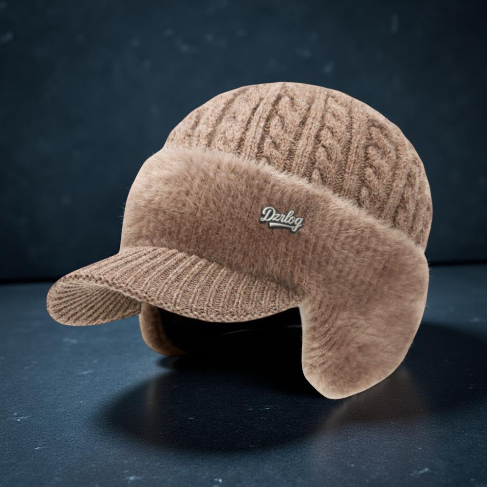 Cozy Trapper Winter Hat with Ear Flaps, Knit Cap and Visor