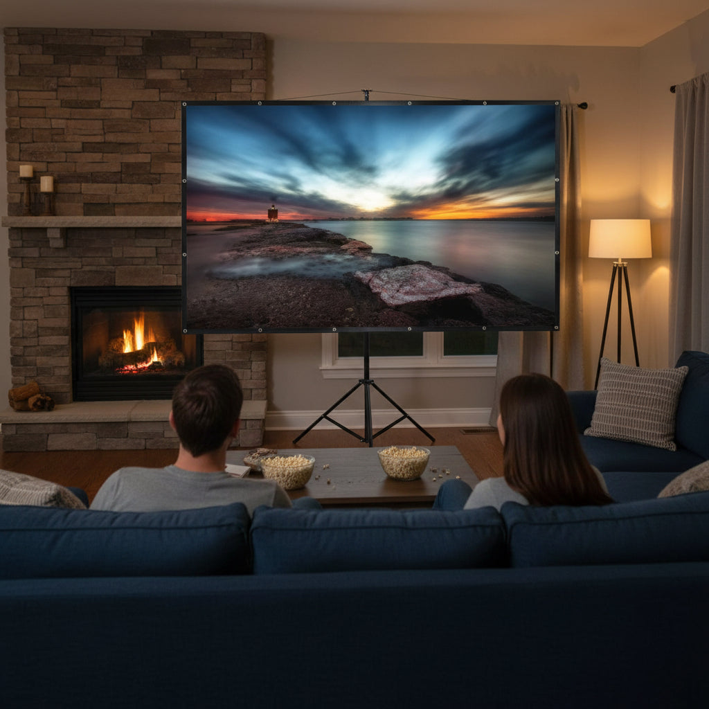 100-Inch Large Portable Foldable Projector Screen – Easy Setup for Home Theater and Outdoor Viewing