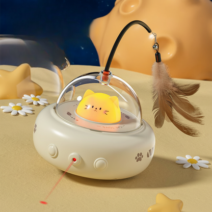 Automatic Laser Chase UFO Cat Toy with Interactive Feather Teaser