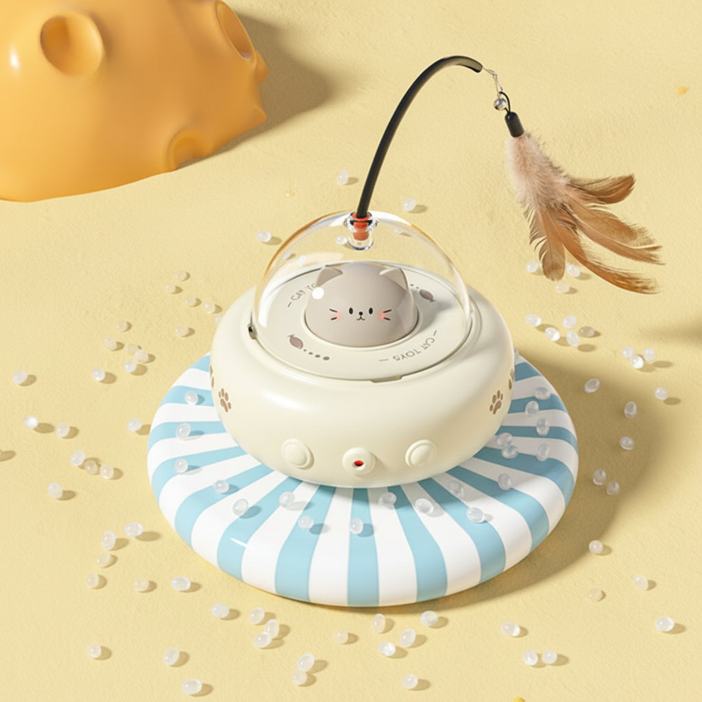 Automatic Laser Chase UFO Cat Toy with Interactive Feather Teaser