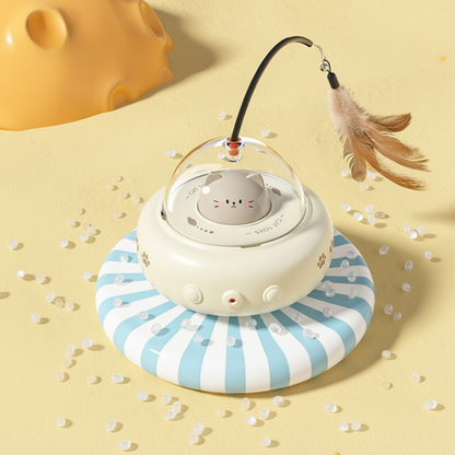 Automatic Laser Chase UFO Cat Toy with Interactive Feather Teaser