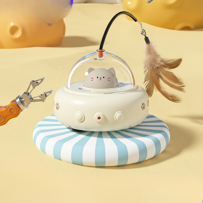 Automatic Laser Chase UFO Cat Toy with Interactive Feather Teaser