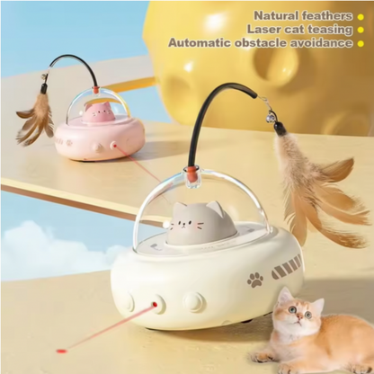 Automatic Laser Chase UFO Cat Toy with Interactive Feather Teaser