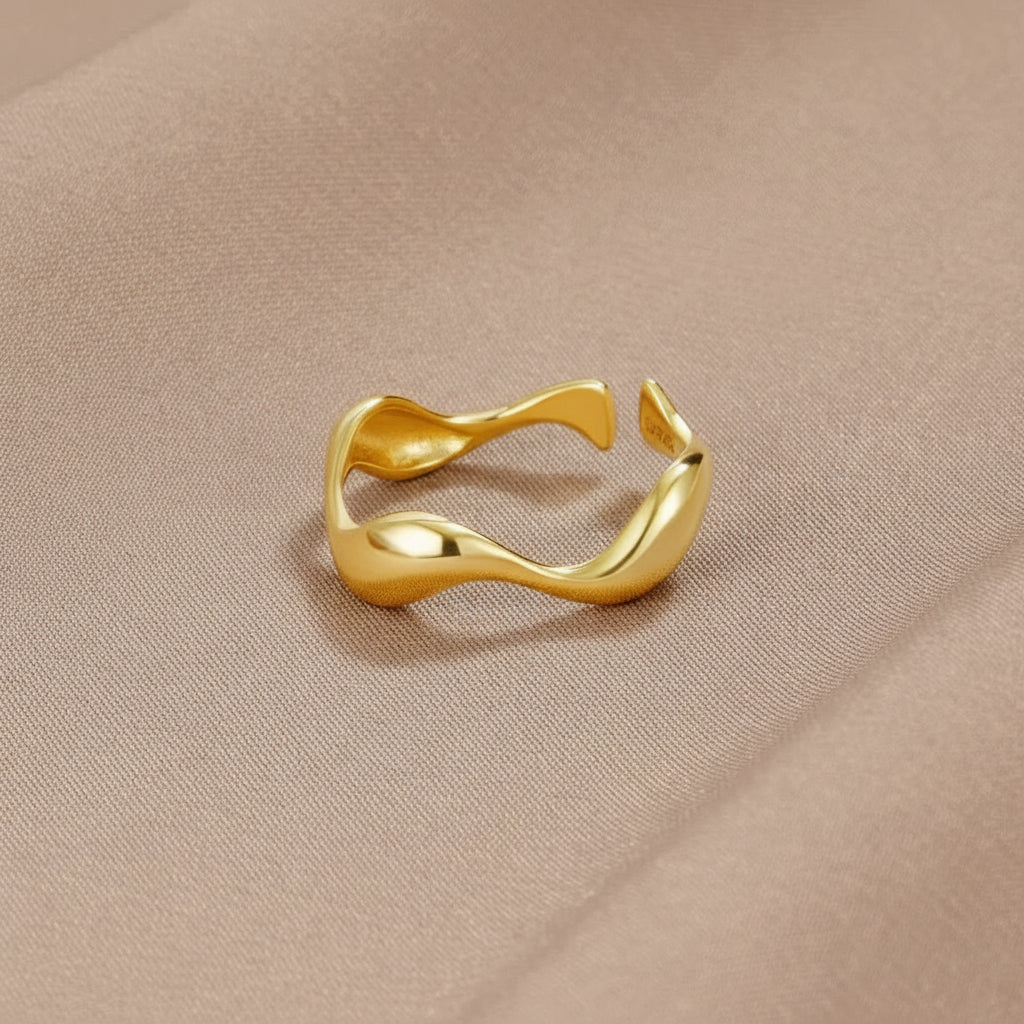 Adjustable Minimalist Ring — Ocean-Inspired, Gold Tone with Sterling Silver Accents