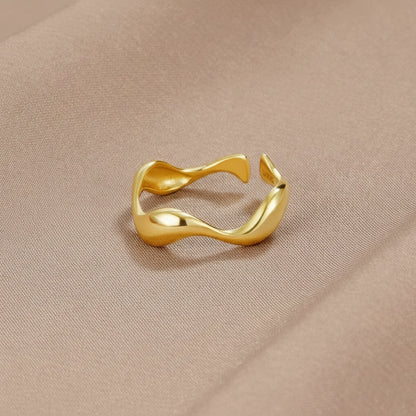Adjustable Minimalist Ring — Ocean-Inspired, Gold Tone with Sterling Silver Accents