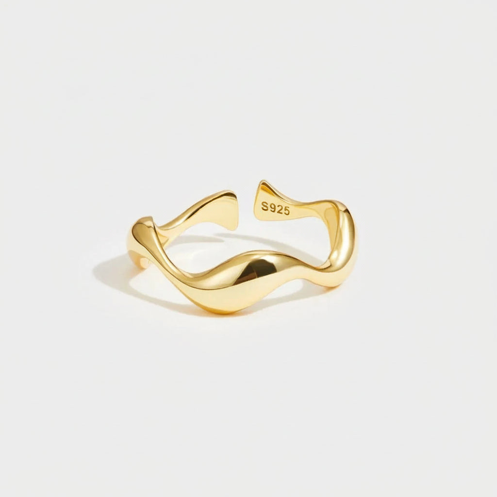 Adjustable Minimalist Ring — Ocean-Inspired, Gold Tone with Sterling Silver Accents