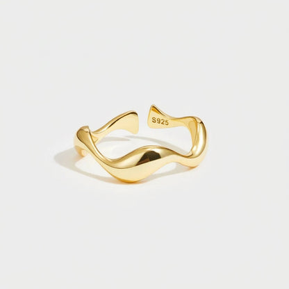 Adjustable Minimalist Ring — Ocean-Inspired, Gold Tone with Sterling Silver Accents