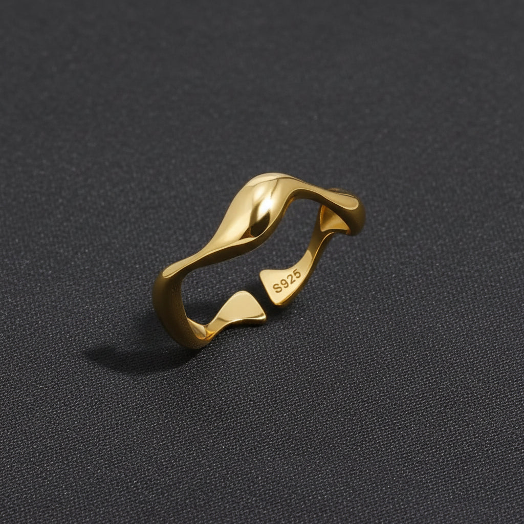 Adjustable Minimalist Ring — Ocean-Inspired, Gold Tone with Sterling Silver Accents