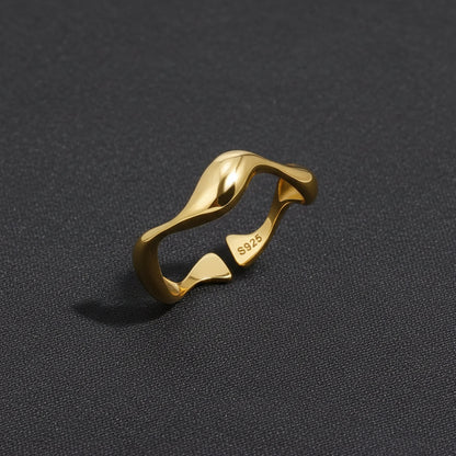 Adjustable Minimalist Ring — Ocean-Inspired, Gold Tone with Sterling Silver Accents
