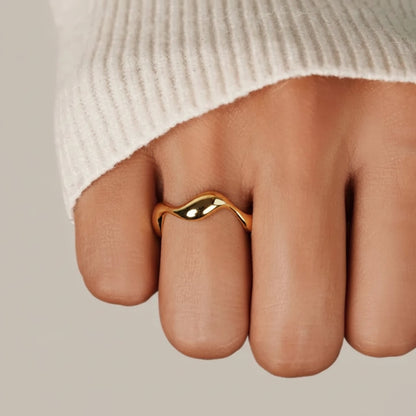 Adjustable Minimalist Ring — Ocean-Inspired, Gold Tone with Sterling Silver Accents