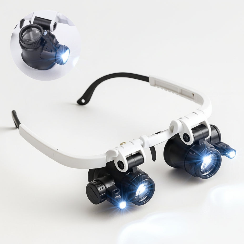 Hands-Free LED Light Magnifier Headset with Adjustable Headband and Lens