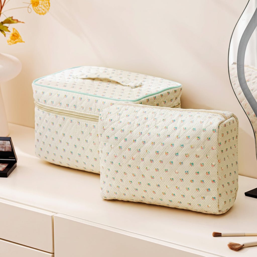 Floral Cotton Makeup Bag - Travel Cosmetic Case, Perfect Mother's Day Gift