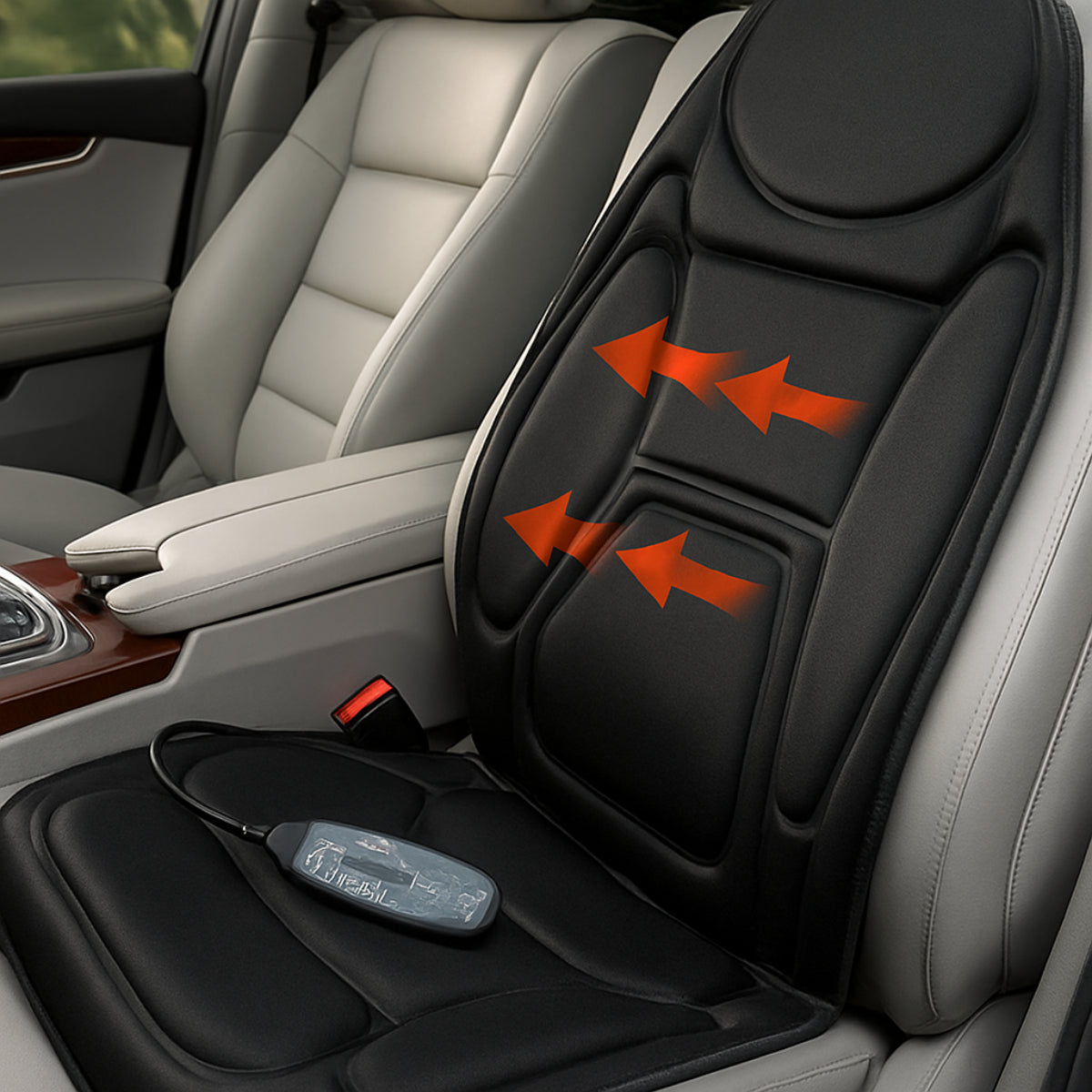 Heated Massage Car Seat Back Cushion – Multi-Zone Comfort Pad