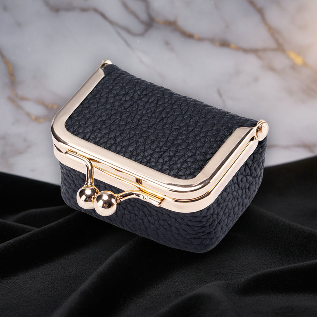 Genuine Leather Mini Jewelry Box with Gold Clasp – Travel-Friendly Organizer