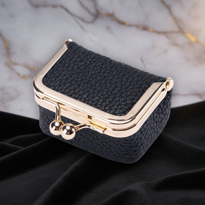 Genuine Leather Mini Jewelry Box with Gold Clasp – Travel-Friendly Organizer