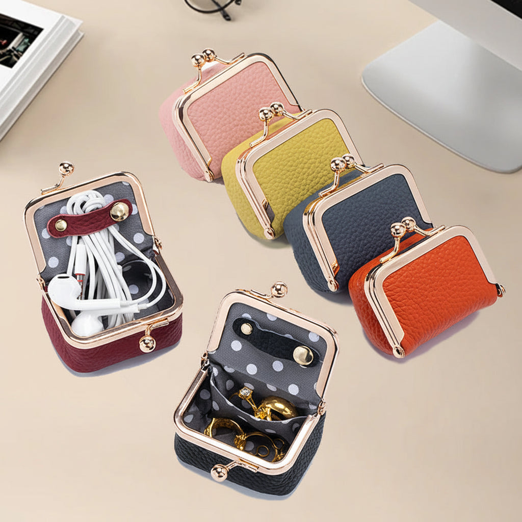 Genuine Leather Mini Jewelry Box with Gold Clasp – Travel-Friendly Organizer