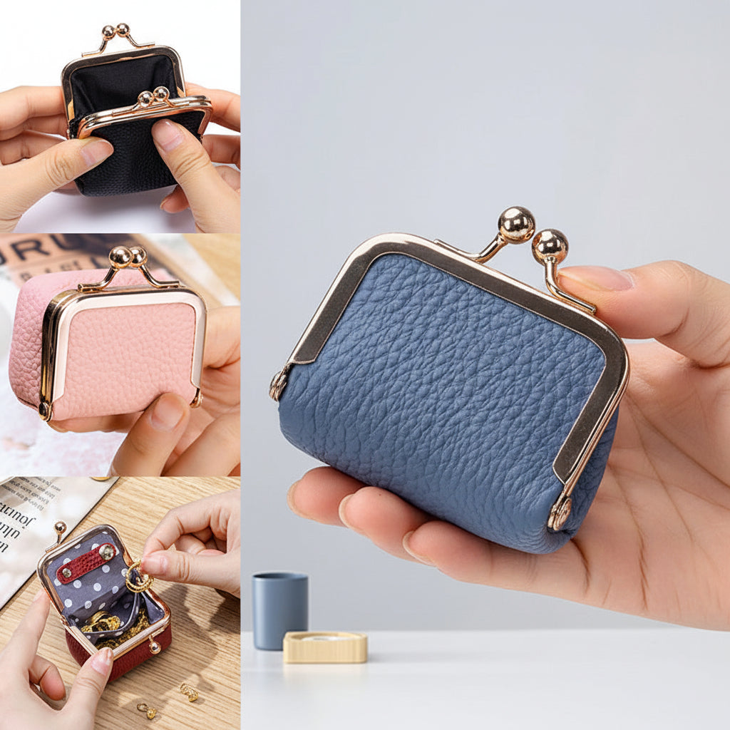 Genuine Leather Mini Jewelry Box with Gold Clasp – Travel-Friendly Organizer