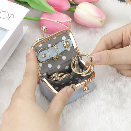 Genuine Leather Mini Jewelry Box with Gold Clasp – Travel-Friendly Organizer