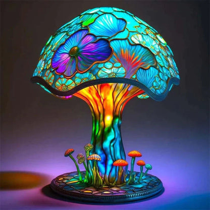 Glass Mushroom-Style Table Lamp with LED Ambient Lighting and Resin Accent Design