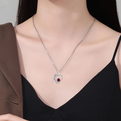 Heart Pendant Necklace with Zircon, Bear and Rose – Gift Box for Women
