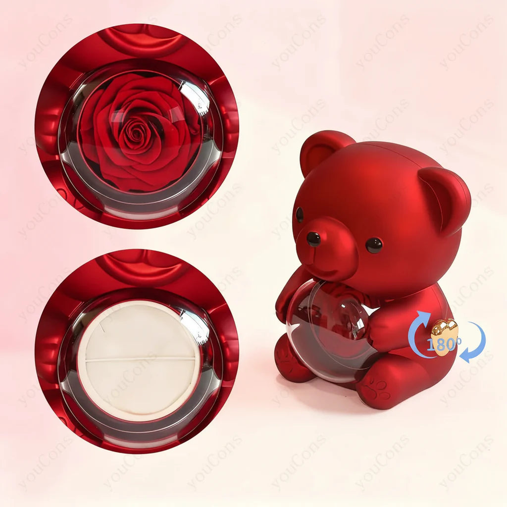 Heart Pendant Necklace with Zircon, Bear and Rose – Gift Box for Women