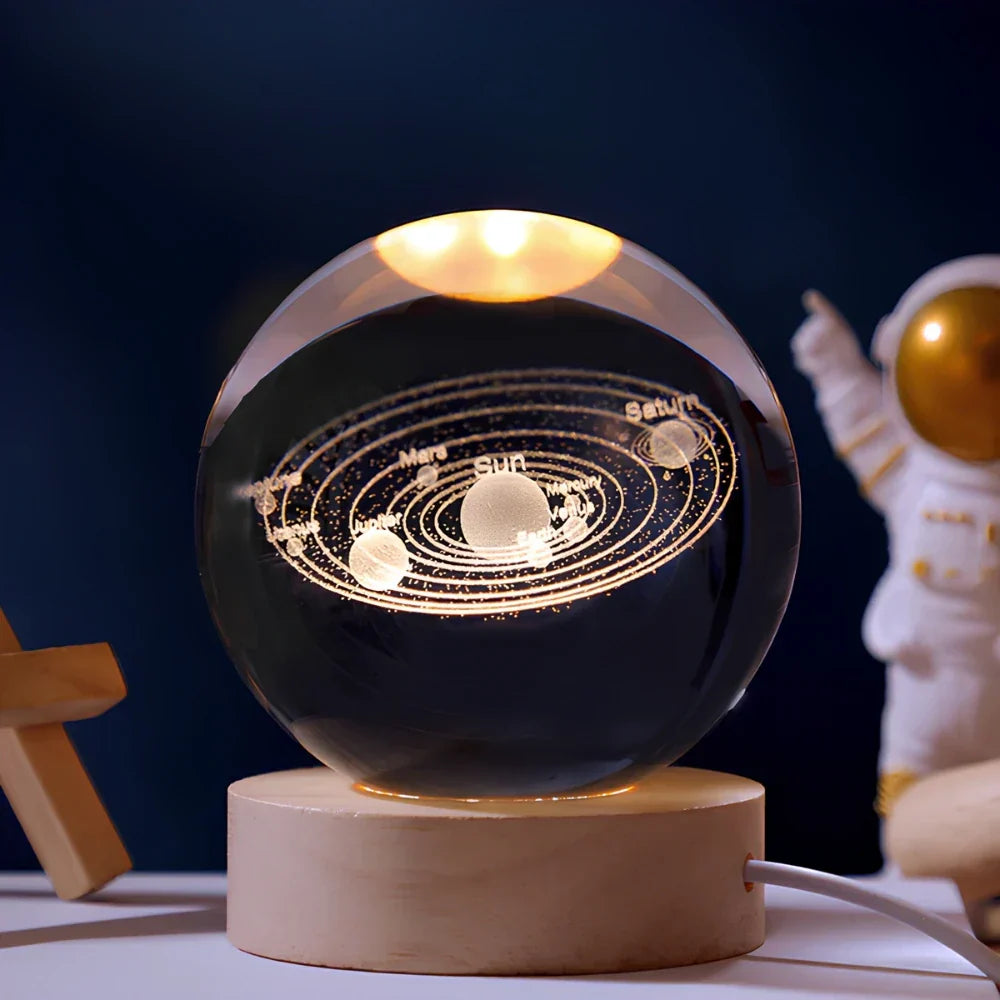 3D Planet Engraved Crystal Ball Night Light LED Table Lamp