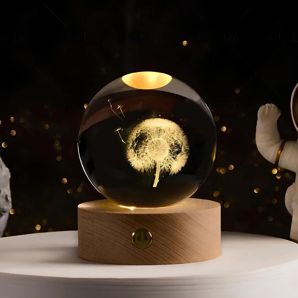 3D Planet Engraved Crystal Ball Night Light LED Table Lamp