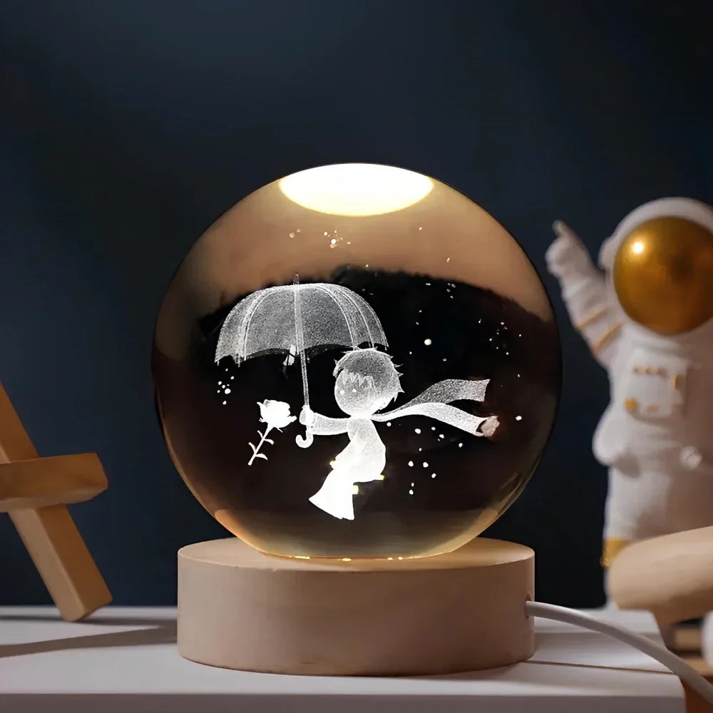 3D Planet Engraved Crystal Ball Night Light LED Table Lamp
