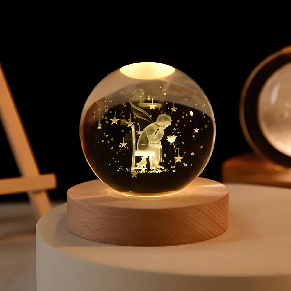 3D Planet Engraved Crystal Ball Night Light LED Table Lamp