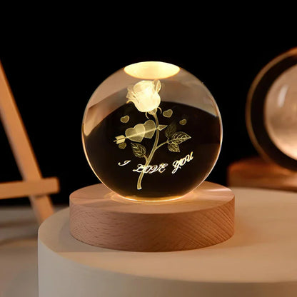 3D Planet Engraved Crystal Ball Night Light LED Table Lamp