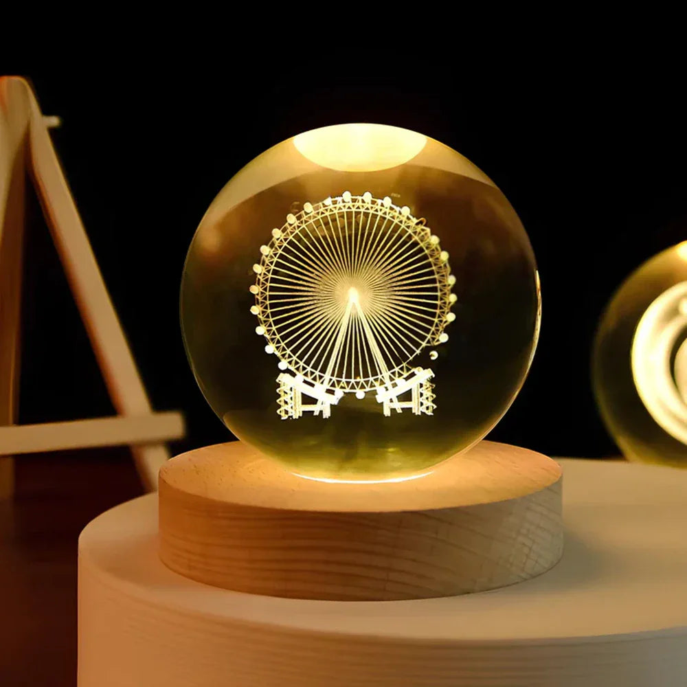 3D Planet Engraved Crystal Ball Night Light LED Table Lamp