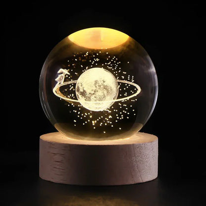 3D Planet Engraved Crystal Ball Night Light LED Table Lamp