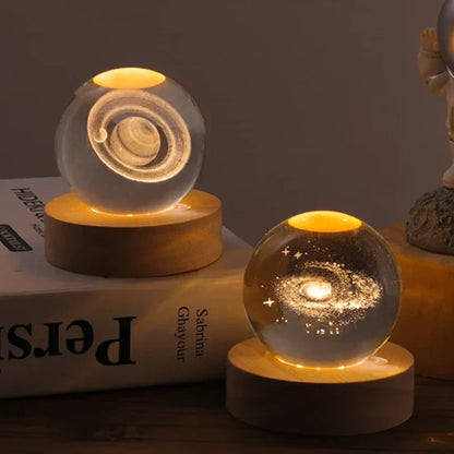 3D Planet Engraved Crystal Ball Night Light LED Table Lamp