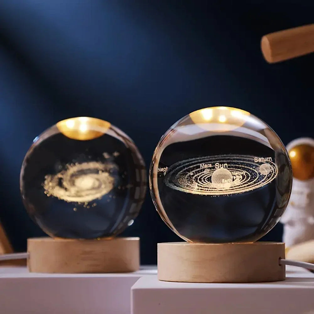 3D Planet Engraved Crystal Ball Night Light LED Table Lamp